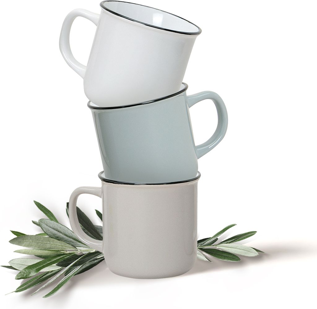 Kaffeebecher 36er Set Emaille-Optik einfarbig Vintage