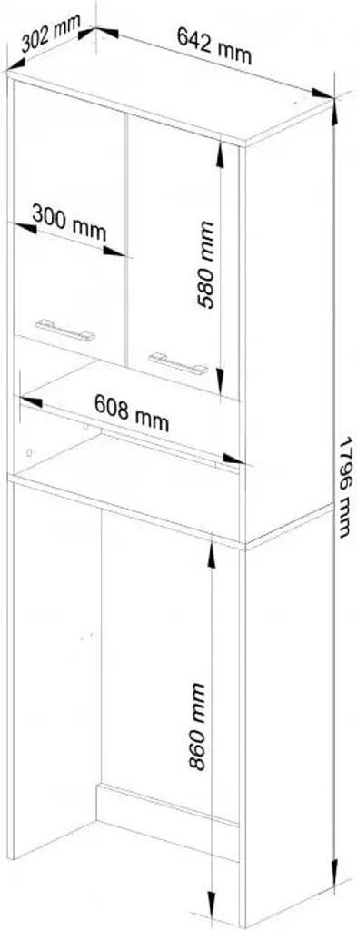 Mobile Lavatrice BDW 180x64x30 cm | Armadio Bagno Bianco e Rovere Sonoma - 3