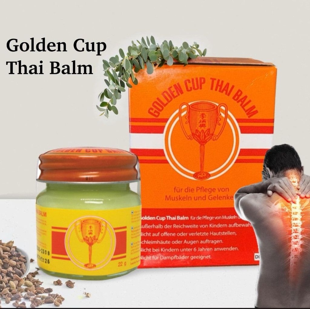 Golden Cup Thai Balm Salbe 22g - Original aus Thailand - mit ätherischen Ölen wie Menthol, Eukalyptus & Kampfer - klassischer Sportbalsam-Massage