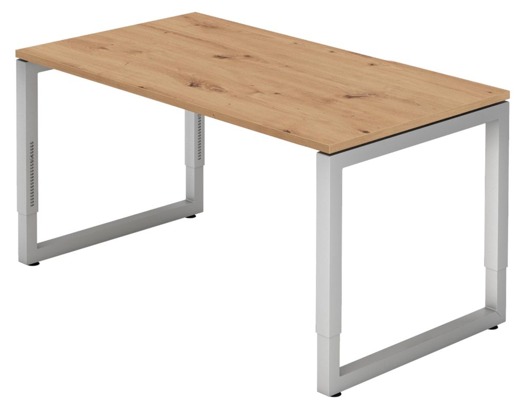 bümö Schreibtisch Serie-R - Gestell: Silber, Nachbildung: Asteiche, Größe: 140 x 80 cm
