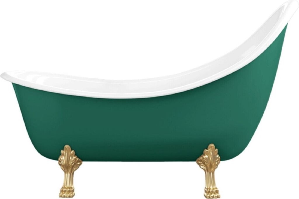 Casa Padrino Jugendstil Badewanne Grün / Weiß / Gold 180 cm - Freistehende Retro Stil Badewanne