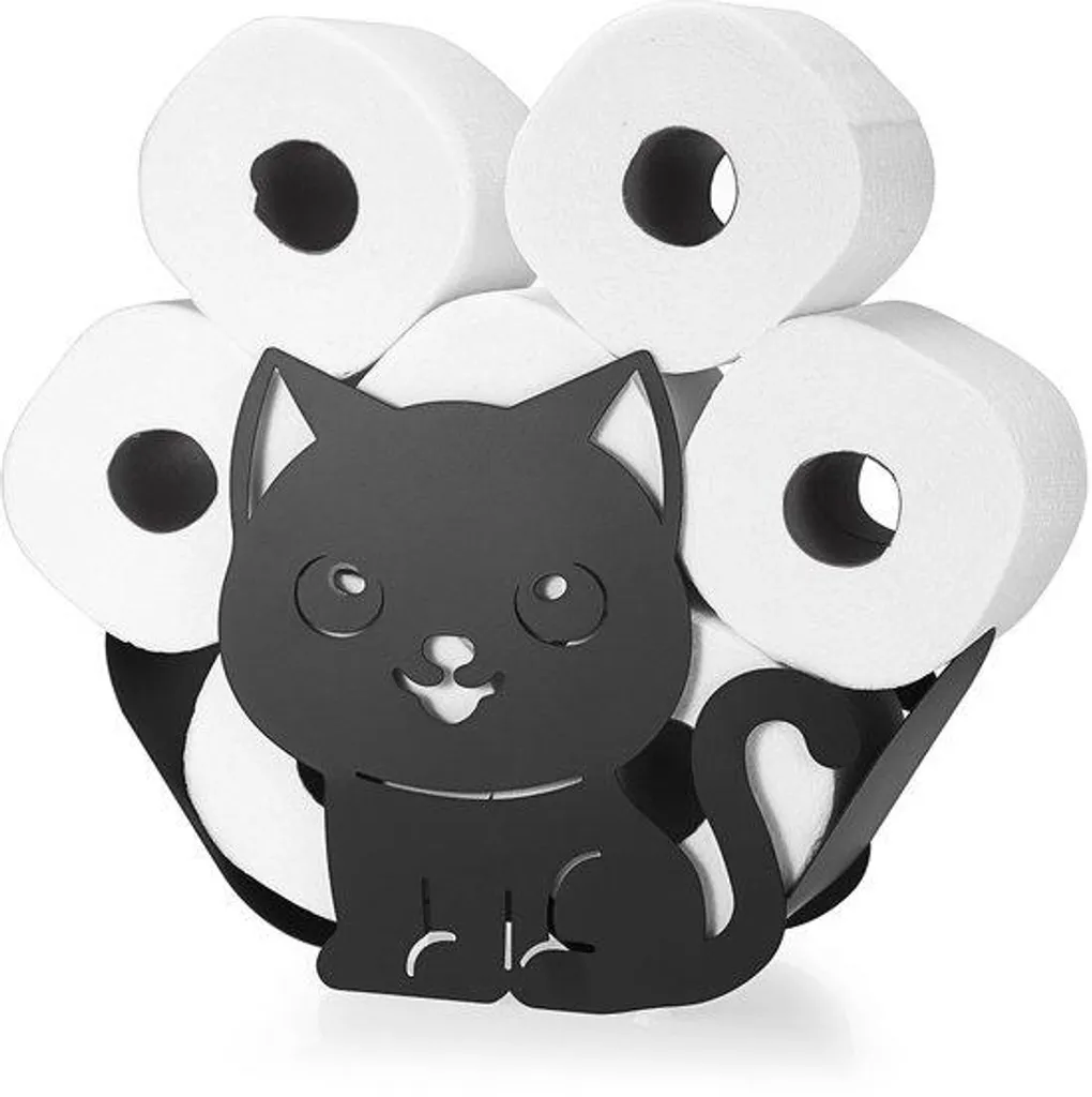 Rangement papier toilette chat noir pour WC, accessoire décoratif sol
