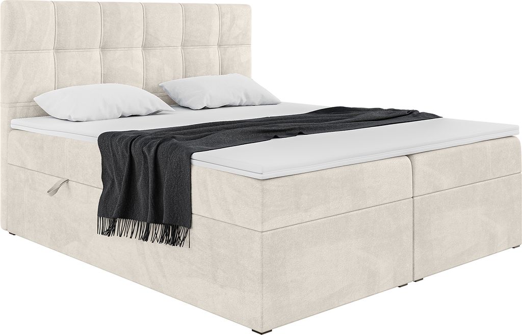 MEBLINI Boxspringbett mit Bettkasten - Gepolstert Doppelbett mit Matratze und Topper - Polsterbett mit Stauraum - Bett mit Kopfteil - Kai - 200x200...