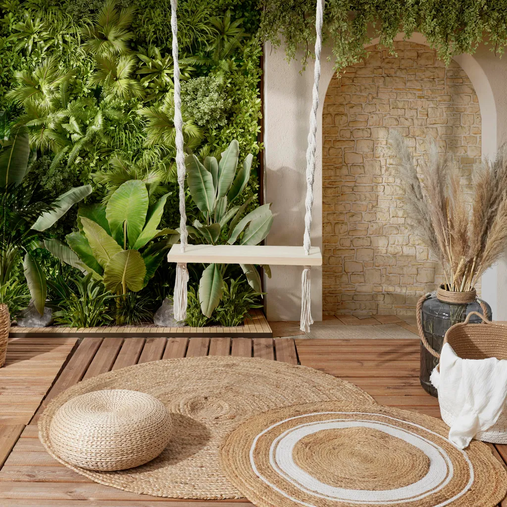 Balançoire Macramé en Coton Blanc Bohème pour Jardin et Intérieur