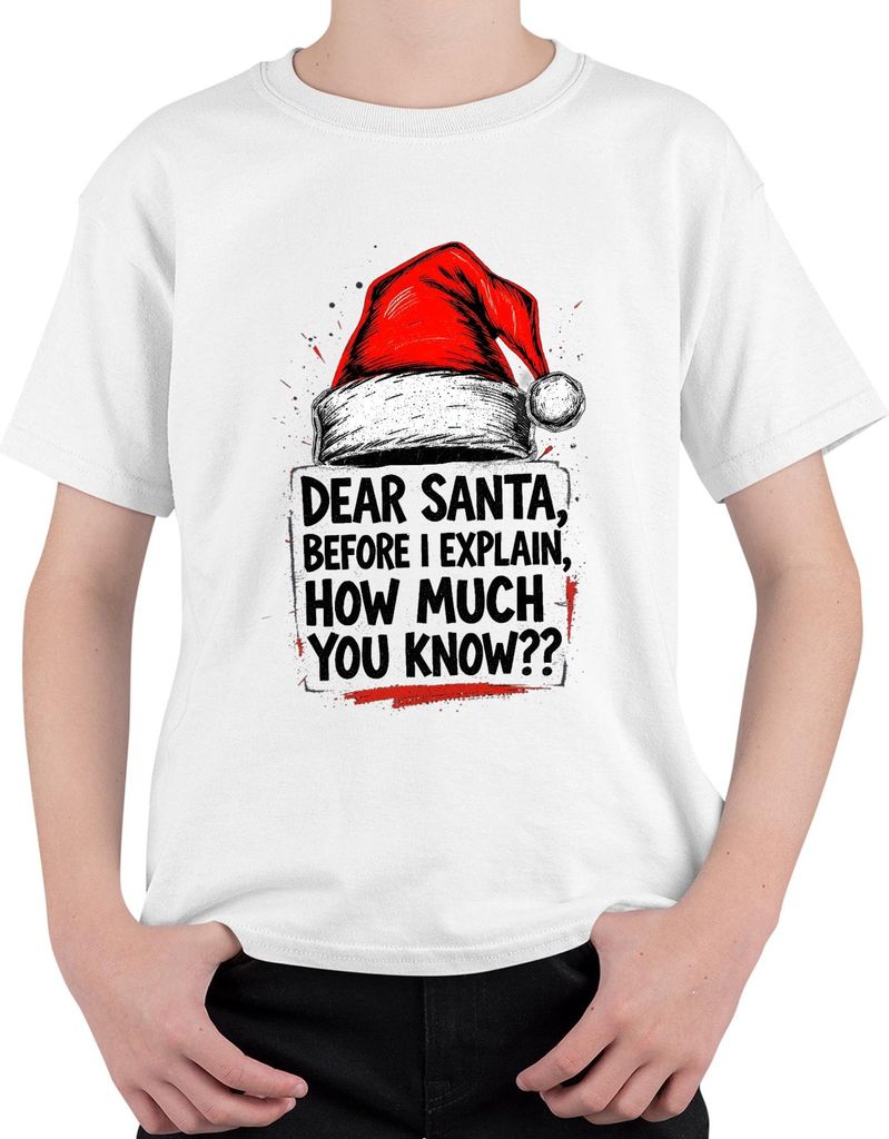 Dear Santa before I explain how much lustig Weihnachten Mütze Uni Kinder T-Shirt, Weiß, 104
