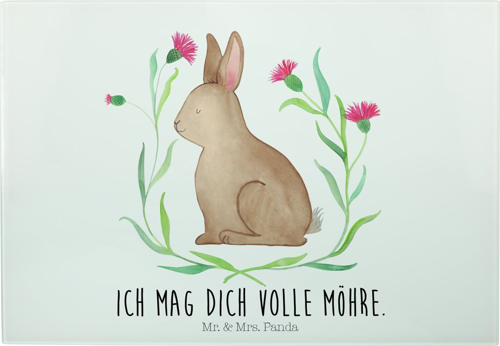 Mr. & Mrs. Panda Schneidebrett Hase Sitzen - Weiß - Geschenk, Hackbrett, Glas-Schneidebrett, Kaninchen, Liebe, Glas, Frühstücksbrett, Ostergrü...