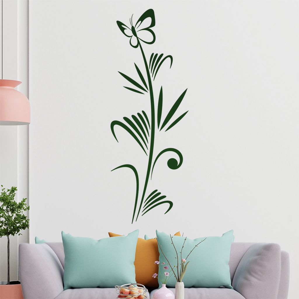 Schmetterling auf Gras Wandtattoo in 6 Größen - Wandaufkleber Wall Sticker - Dekoration, Küche, Wohnzimmer, Schlafzimmer, Badezimmer
