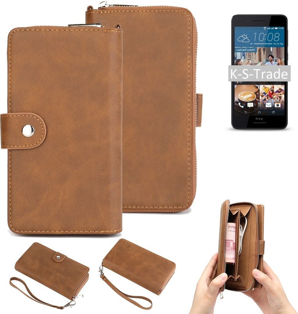 K-S-Trade Handyhülle Schutzhülle kompatibel mit HTC Desire 728G Dual SIM & Portemonnee Tasche Handytasche Case Etui Geldbörse Wallet braun (1x)