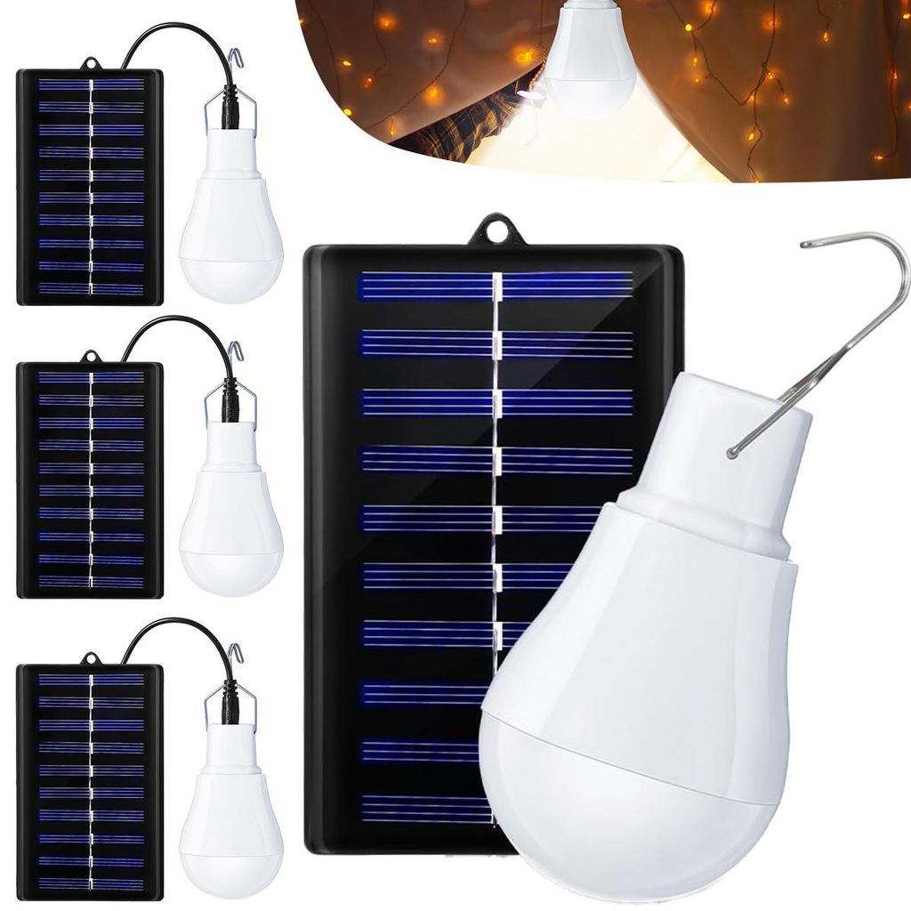 4pcs Solar-LED-Birnen, Notbeleuchtung, warmweiß 2700–3000K, Produktbild 