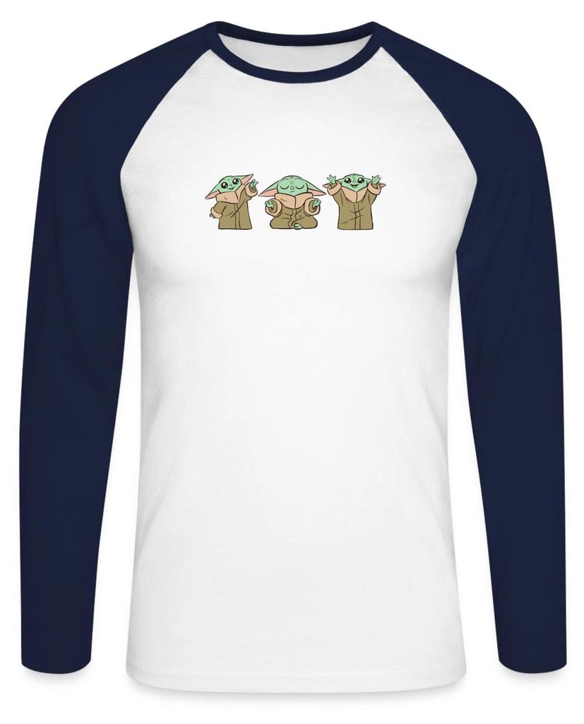 Star Wars: Mandalorian Grogu Posen Baseball Langarmshirt Herren, 3XL, Weiß/Navy