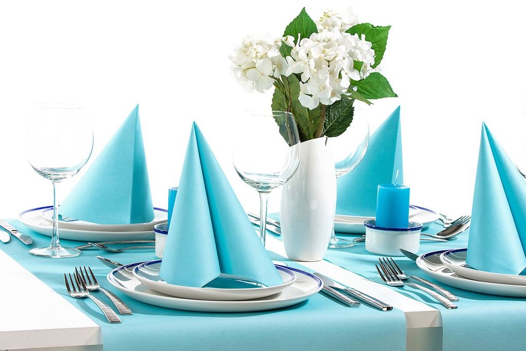 Servietten Snowflakes Türkis-Blau – 12 Stück, 40x40 Cm, Airlaid-Material, Für Weihnachten & Festliche Tische
