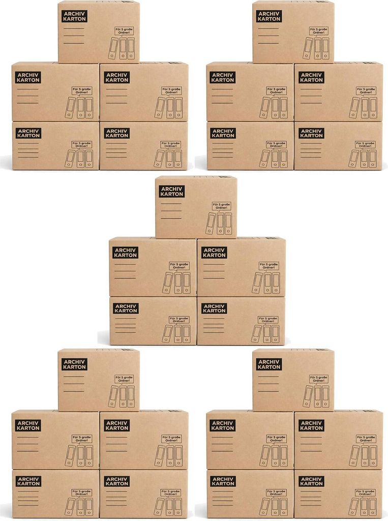 BURI Archivkarton | Aktenkarton für 5 große Aktenordner A4 | 25er Set |Stabiler Archivkarton aus Wellpappe zum Schließen | Aktenbox mit Griffen ...
