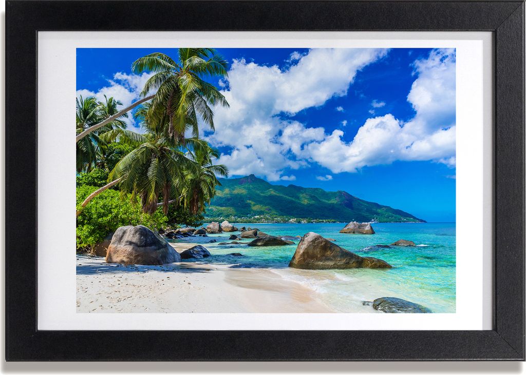 Bild 30x20 MDF-Rahmen, Wandkunst Seychellen-Strand Produktbild 