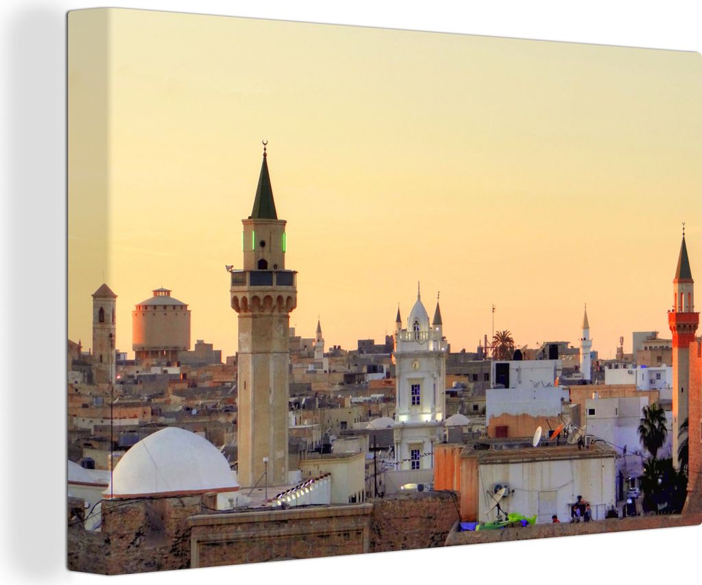 OneMillionCanvasses - Leinwandbilder - 140x90 cm, Die antike Stadt Tripolis bei Sonnenuntergang in Libyen, Wandbilder Kunstdruck Wanddekoration -...