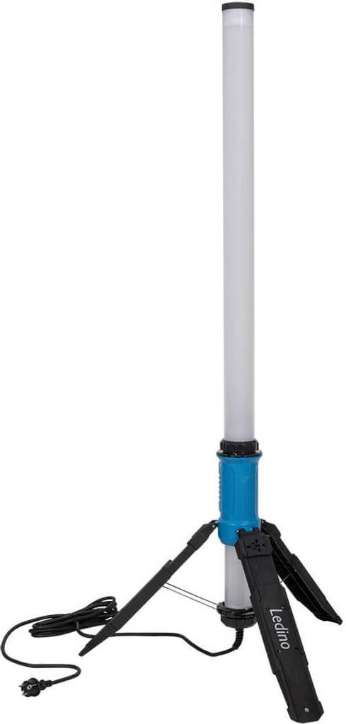 A white LED work light with a tripod stand and power cord.
