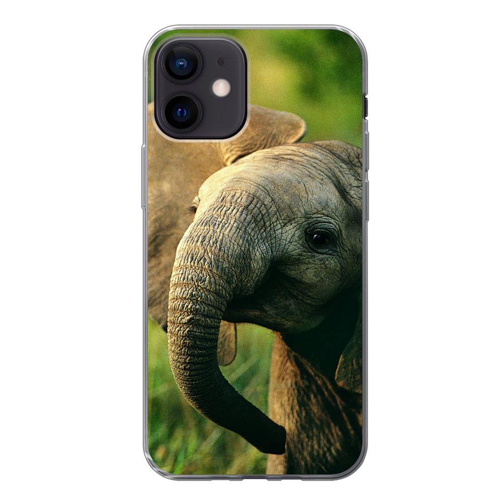 MuchoWow Handyhülle Schutzhülle Hülle für iPhone 12 Elefant - Grün - Tiere - Natur Silikon Softcase Handy Hülle - Schutzhülle