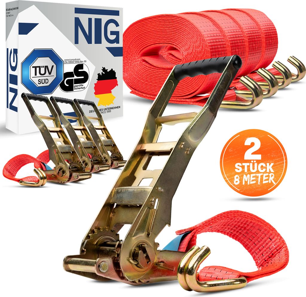 Spanngurt Zurrgurte ERGO 2 Stück Set 8m 5t Langhebelratsche 2 tlg. 5000 KG