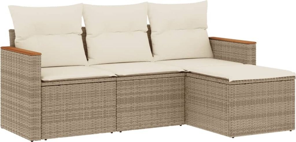 vidaXL 4-tlg. Garten-Sofagarnitur mit Kissen Beige Poly Rattan