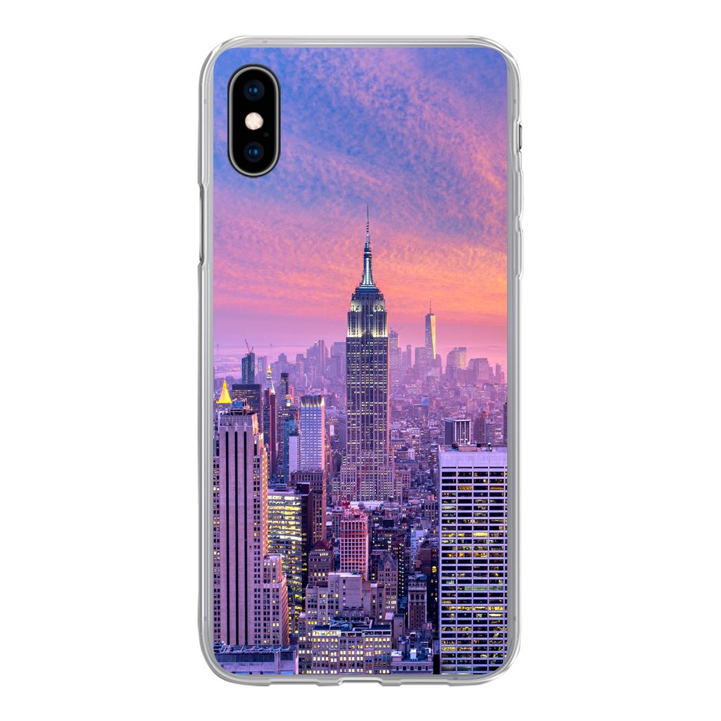 MuchoWow Handyhülle Schutzhülle Hülle für iPhone Xs New York - Farben - Skyline Silikon Softcase Handy Hülle - Handytasche