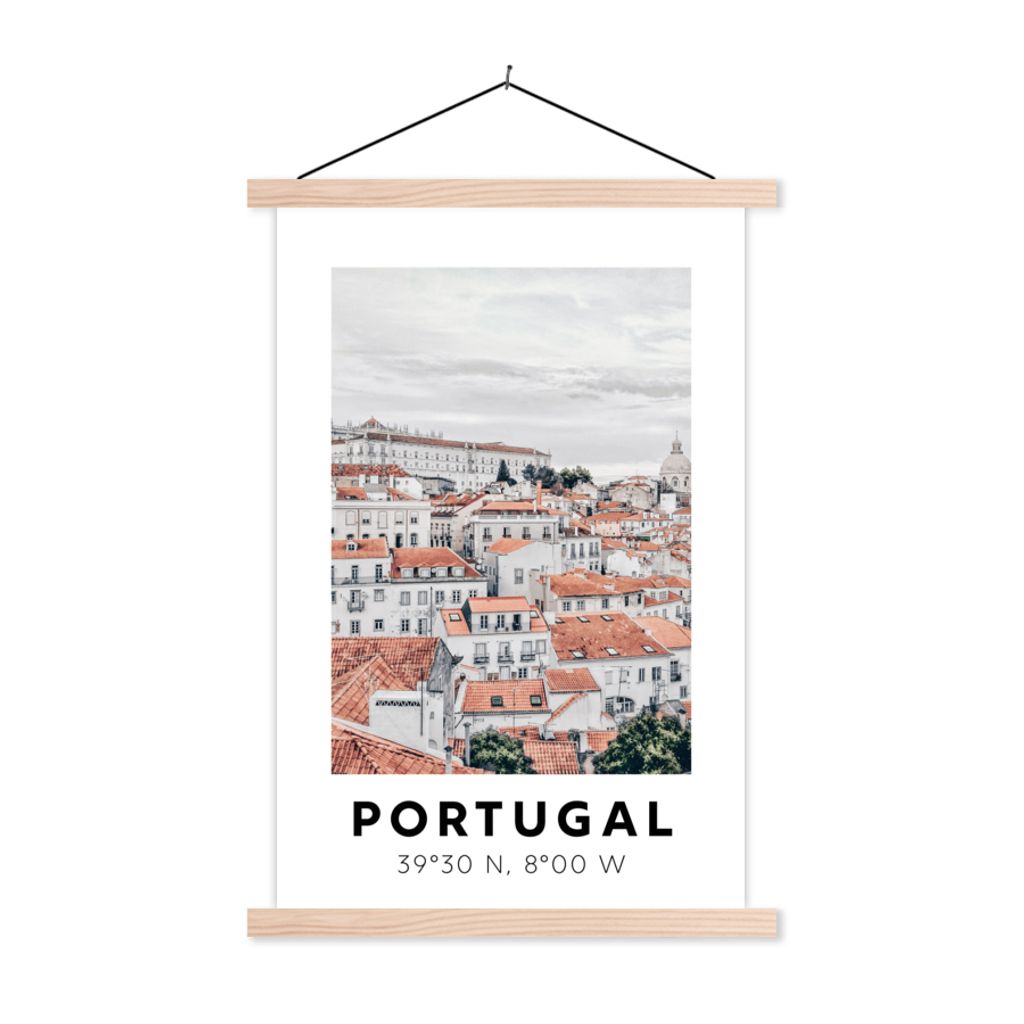 MuchoWow Textilposter Portugal - Rot - Skyline 60x90 cm mit holzfarbenen Rahmen - Textil