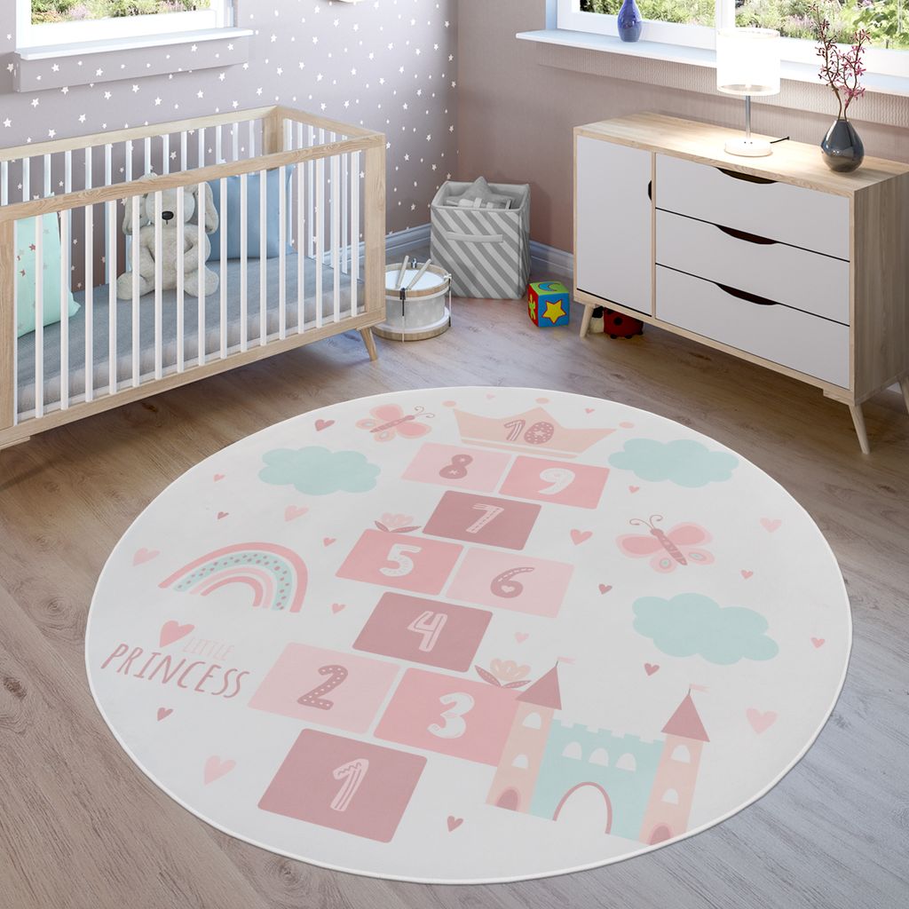 Teppich Kinderzimmer Kinderteppich Rutschfest Spielteppich Herz Creme Grösse 200 cm Rund
