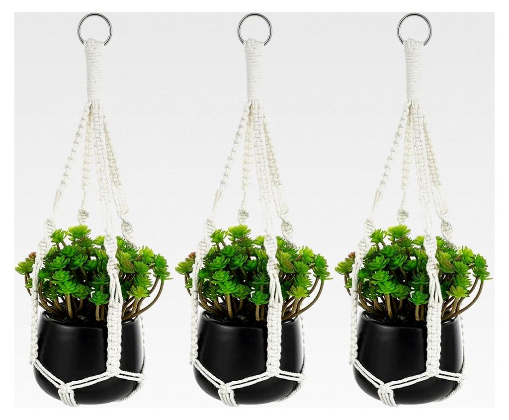 3 Stück Makramee Blumenampel 50CM Hängeampel Innen im Böhmischen Stil, handgewebt für Pflanzenhänger