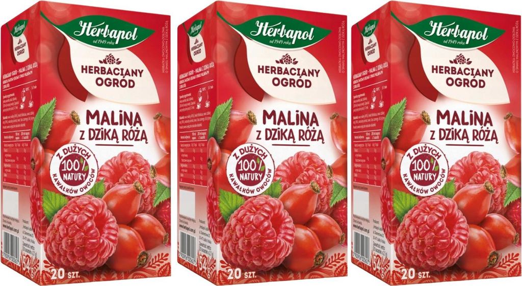 Herbapol Himbeere Hagebutten Tee 60 Teebeutel - Früchtetee Kräutertee Mischung
