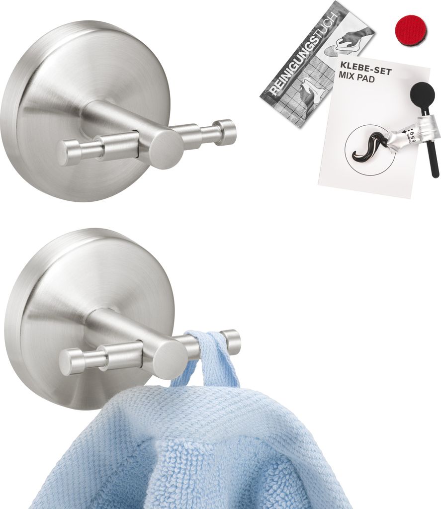 bremermann Bad-Serie PIAZZA - Handtuchhaken 2er Set inkl. Klebeset, aus Edelstahl matt