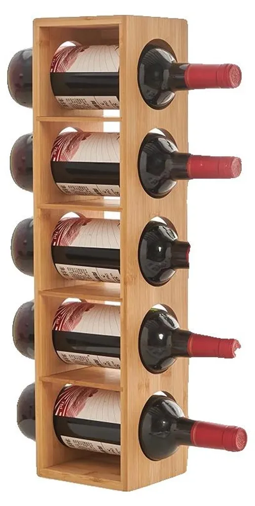 Porte Bouteilles Design Bambou Porte-Bouteilles En Bois HUOLE - Casier à Vin Bambou Pour 5 Bouteilles (13.5x12x53cm