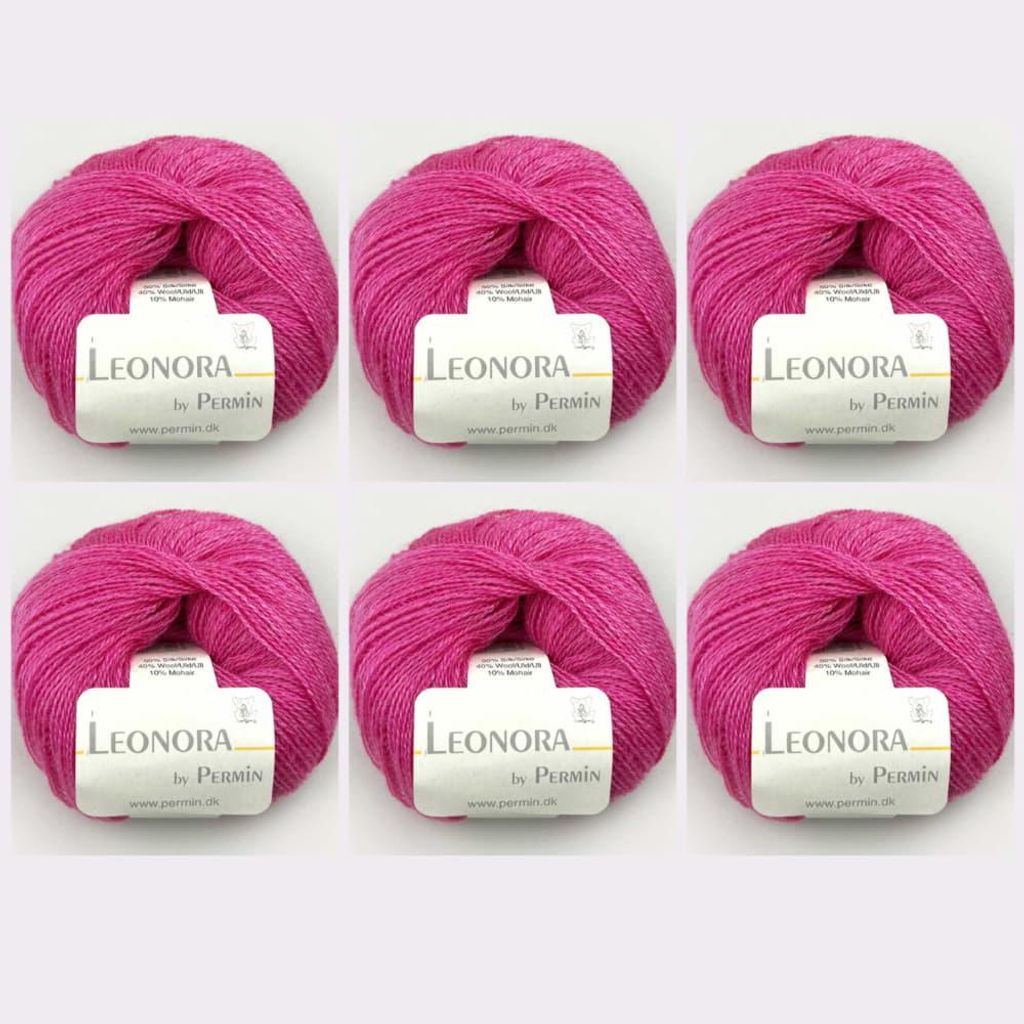 6x Leonora by Permin – Edles Seide-Wolle-Mohair-Garn (25 hot pink)