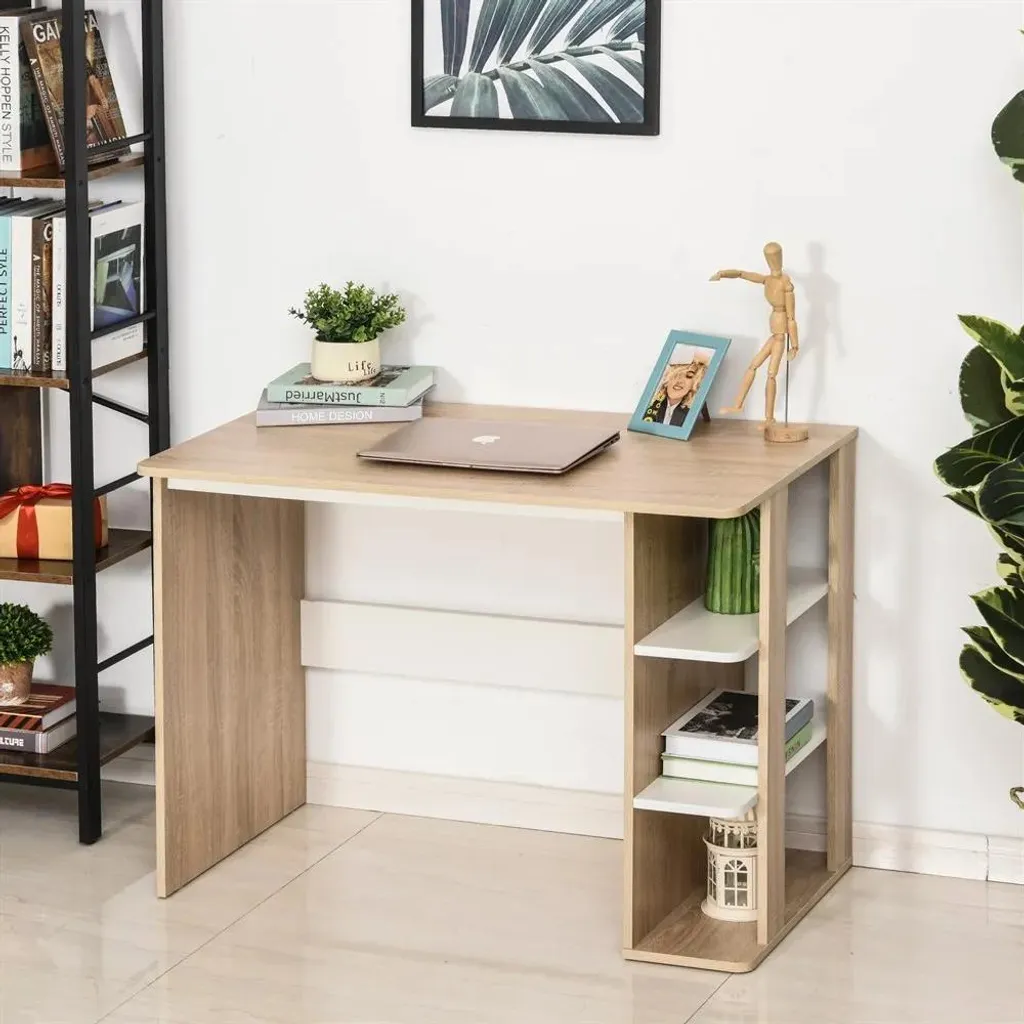 Bureau de télétravail gain de place 100 cm avec rangements étagères