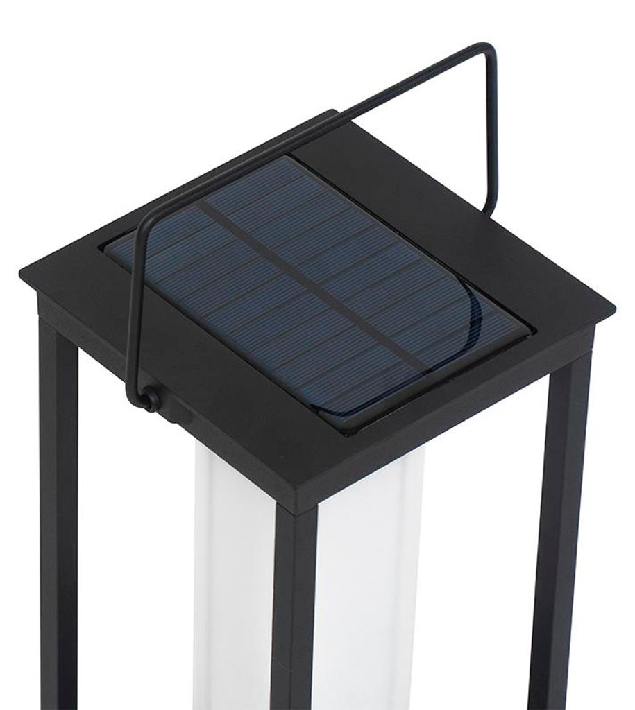 Qazqa led Modern außen Solarlampe für den Garten - Denlu - Schwarz, inkl. 1W integrierter LED, 5V, dimmbar, 14.3cm, IP44, Rechteckig