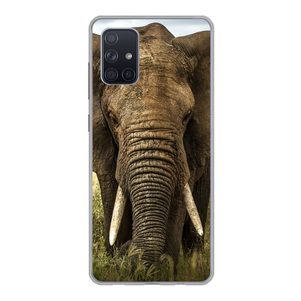 MuchoWow Handyhülle Schutzhülle Hülle für Samsung Galaxy A51 Elefant - Natur - Gras - Tiere - Landschaft Silikon Softcase Handy Hülle - Schu...