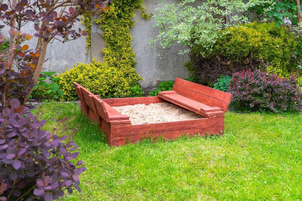 Holz-Sandkasten 120x120 Cm Mit Deckel & Sitzbänken – Imprägniert Und Kindersicher