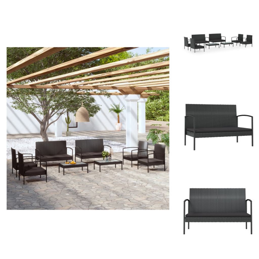 vidaXL 8-tlg. Garten-Lounge-Set mit Auflagen Poly Rattan Schwarz - Gartenmöbel-Sets