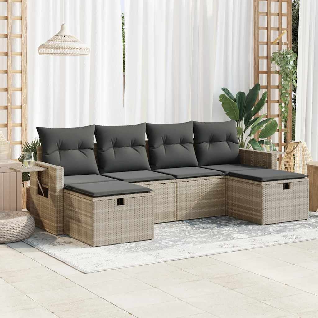 Maison Exclusive - 6-tlg. Garten-Sofagarnitur mit Kissen Hellgrau Poly Rattan
