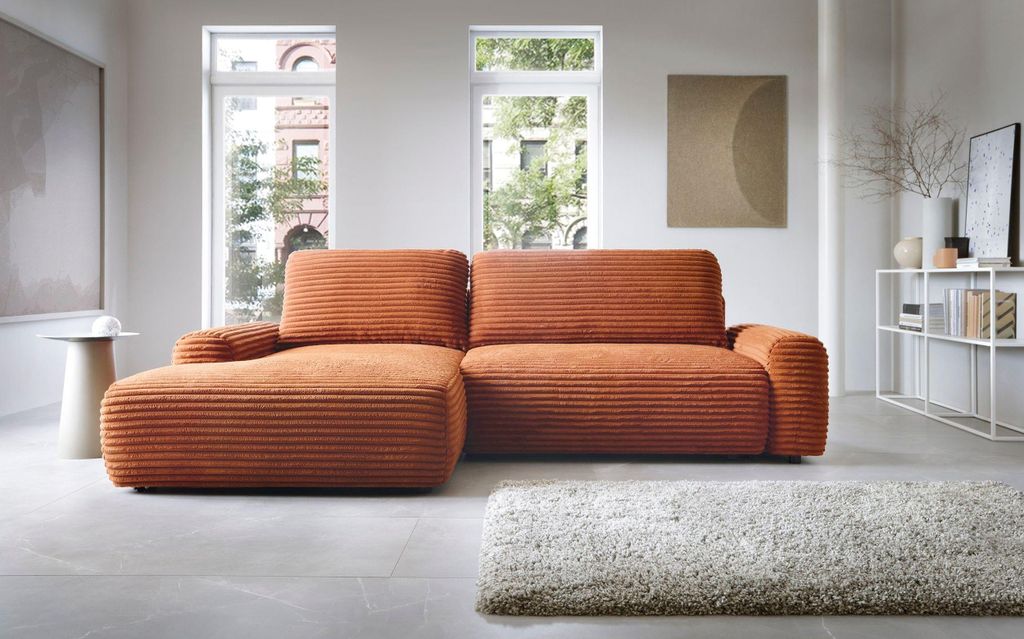 Masseno Ecksofa OSSO mit Schlaffunktion L-Form, Sofa mit Bettkasten, Wohnzimmersofa, Couch, Soffa, Bettsofa, Couchgarnitur- Orange, AMBIENCE 09
