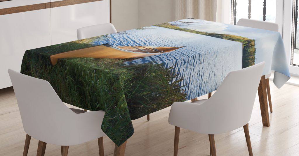 ABAKUHAUS Vereinigte Staaten von Amerika Tischdecke, Kanu auf dem See Minnesota, Druck mit Klaren Farben ohne Verblassen Waschbar für innen oder A...