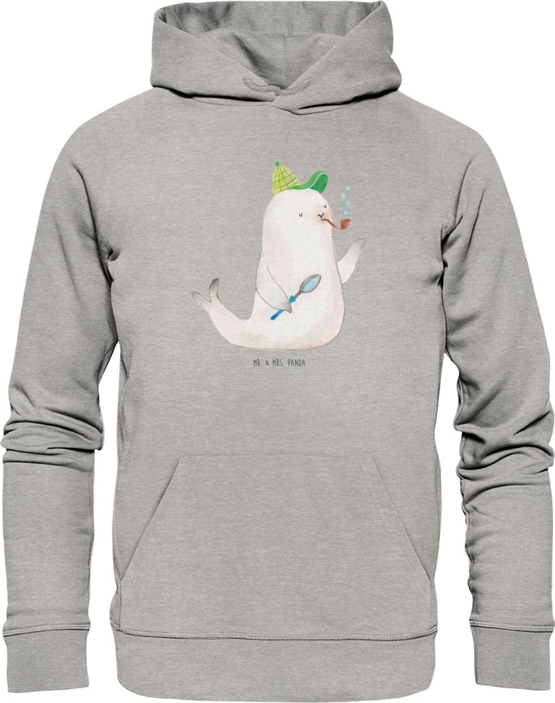 Mr. & Mrs. Panda Eco Hoodie Robbe Sherlock Größe M - Heather Grey - Geschenk, Pullover, Kapuzenpullover, Fleece, Sweatshirt, Pulli, Lustige Sprüche