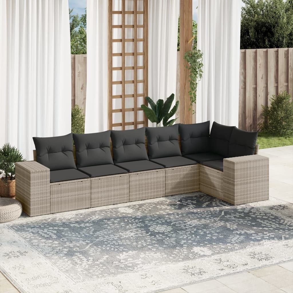 Maison Exclusive - 6-tlg. Garten-Sofagarnitur mit Kissen Hellgrau Poly Rattan