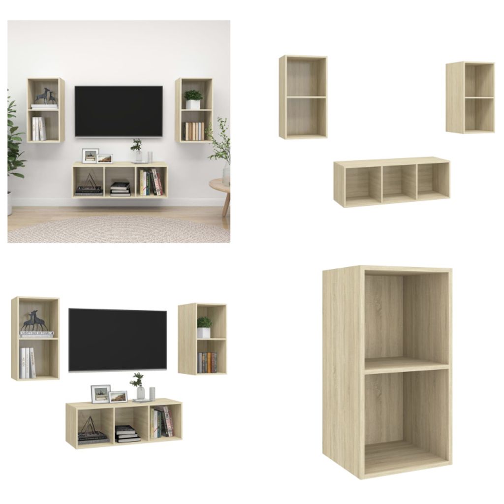vidaXL 3 tlg. TV Schrank Set Sonoma Eiche Holzwerkstoff - TV-Schrank-Set - TV-Schrank-Sets - Hängendes TV-Schrank-Set - Hängende TV-Schrank-Sets