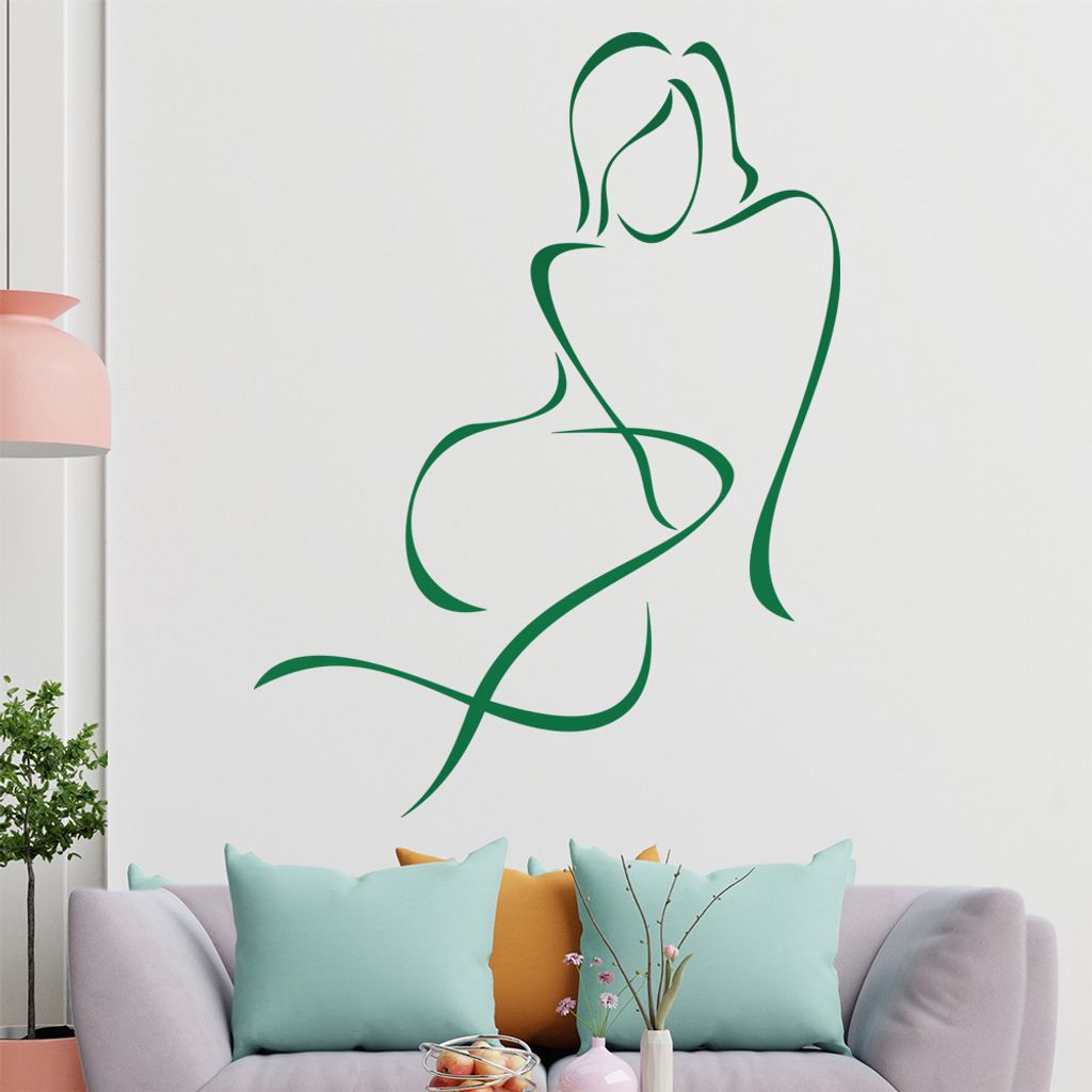 Frau sitzend - Linien Wandtattoo in 6 Größen - Wandaufkleber Wall Sticker - Dekoration, Küche, Wohnzimmer, Schlafzimmer, Badezimmer