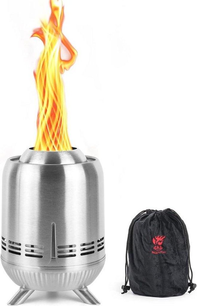 Portable Mini Feuerkiste aus Edelstahl - Low-Smoke-Brenner für Pellets oder Holz für Stadt und Vorort mit Reisebeutel