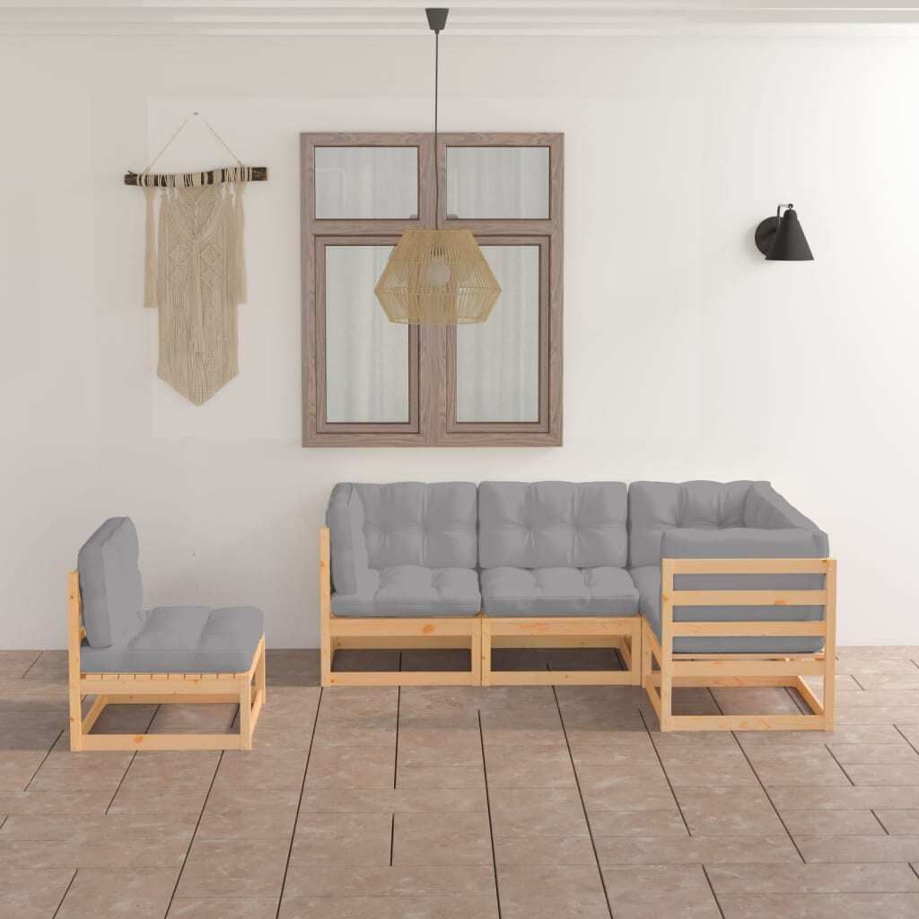The Living Store 5-tlg. Garten-Lounge-Set mit Kissen Kiefer Massivholz