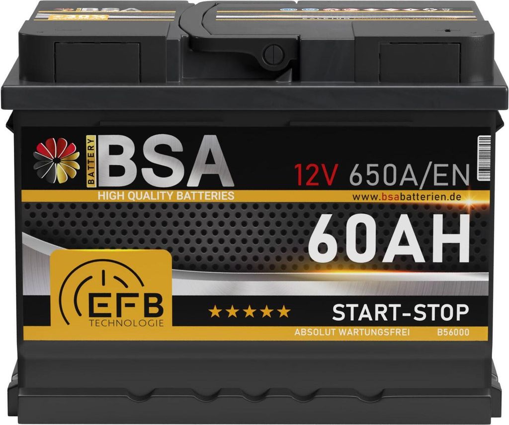 BSA BSA EFB Autobatterie 60Ah 12V Start Stop Batterie Produktbild 