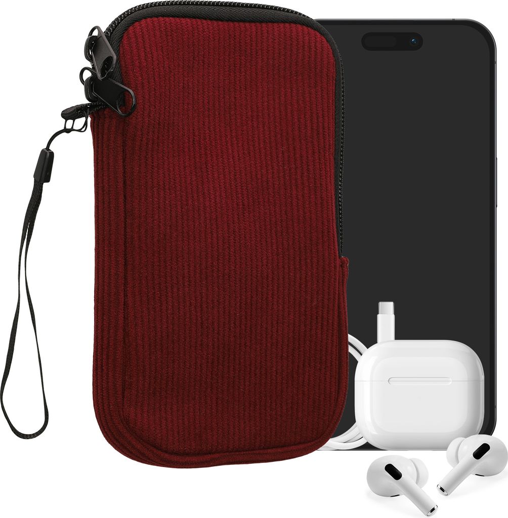 kwmobile Handytasche für L - 6,5" Hülle - Cord und Neopren Tasche mit Handschlaufe - Case 16,5 x 8,9 cm Innenmaße - Handyhülle in Tawny Red