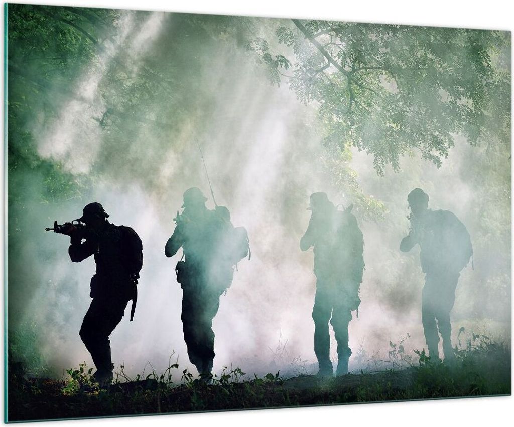 Bilder auf glas - Soldat Gewehr - 100x70cm - Glasbilder - Wandbilder - Kunstdruck - zum Aufhängen bereit - Wanddekoration aus Glas - Glas Bilder -...