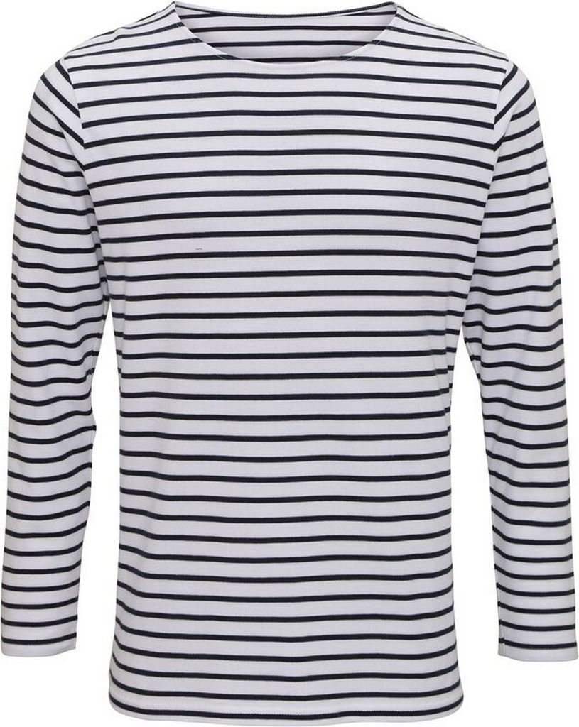 Asquith & Fox Herren T-Shirt Mariniere, langärmlig, gestreift RW6027 (S) (Weiß/Marineblau)