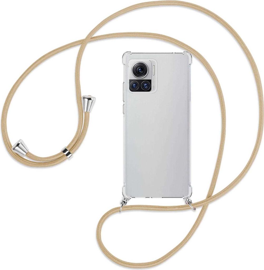 Handykette Backcover-Schutzhülle mit Band (Metall silberfarben) für Motorola Edge 30 Ultra, Moto X30 Pro - caramel