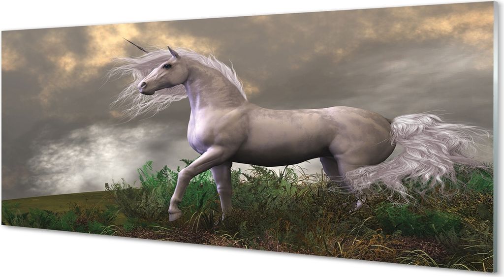 Glasbilder 125x50 Wandkunst Einhorn Wolken Produktbild 
